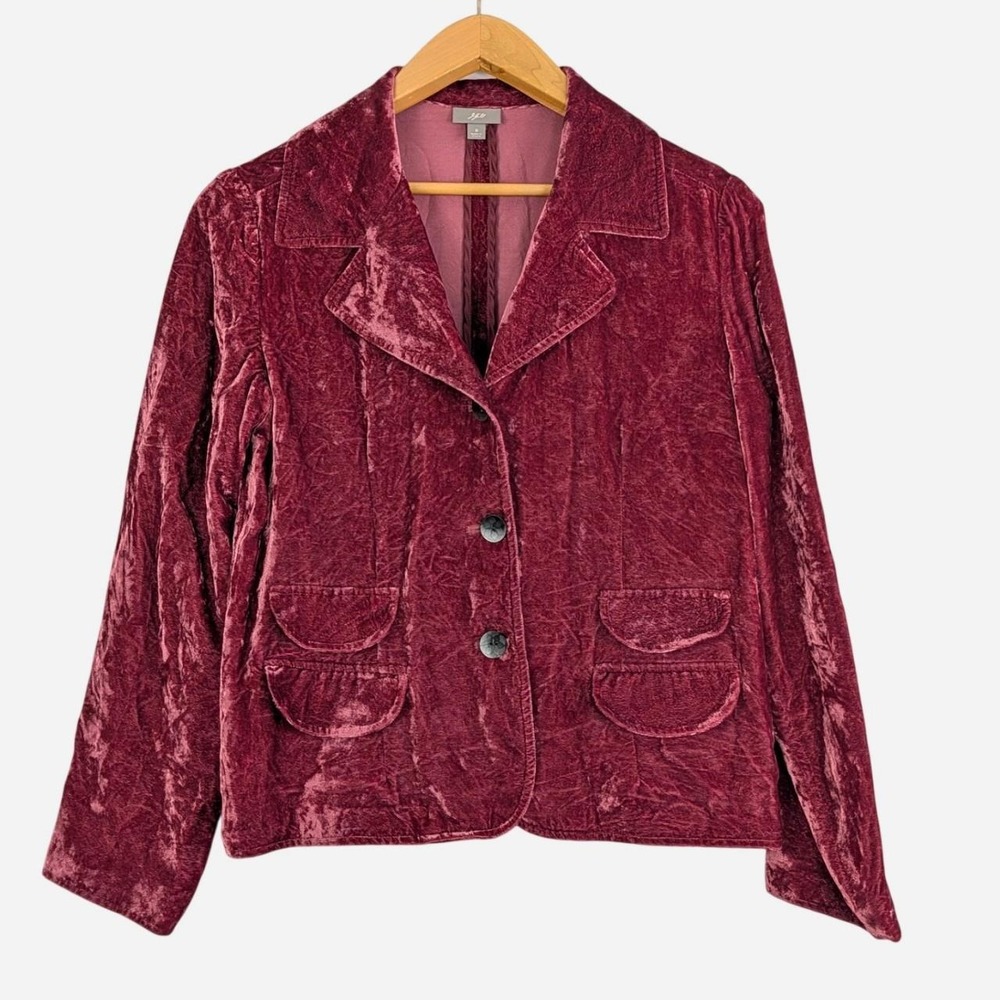 J.Jill Crushed Velvet Blazer Jacket Lightweight Burgundy Size Small